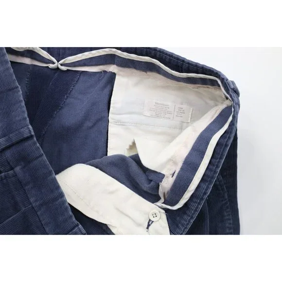 Vintage 70s Lands End Mens 40x32 Faded Wide Leg Corduroy Chino Pants Blue USA